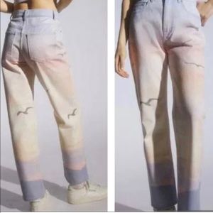 Urban Outfitters High-Rise Jeans in Pastel Blue, Pink, Cream Gradient